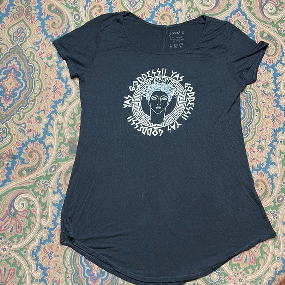 Fervour Greek goddess Graphic T cap sleeve scoop neck bodycon black size S - Picture 1 of 3
